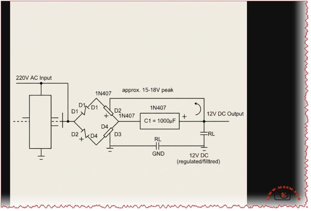 220V AC to 12V DC Bridge Rectifier Circuit mbsmpro