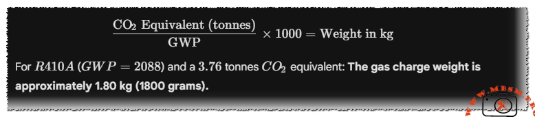 EVCIS-24K-MD, The gas r410a charge weight is approximately 1.80 kg mbsmpro