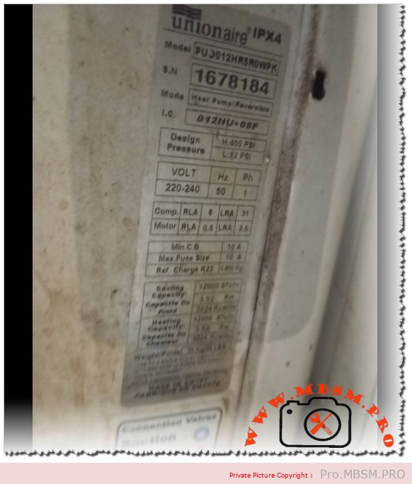 Unionaire PUJ012HR5R0WPK 12000 BTU Heat Pump R22 Technical Specifications and Compressor Replacement Guide mbsmpro