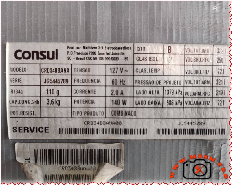Compressor, EMI 62UHR, 1/5 HP, Embraco, R134a, 140 W, 2.0 A, 127V, MBP, RSIR, Medium Back Pressure mbsmpro